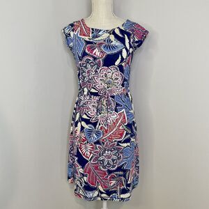 T by Talbots Floral Drawstring Waist Pocket Cap Sleeve Casual T-Shirt Dress Sz P